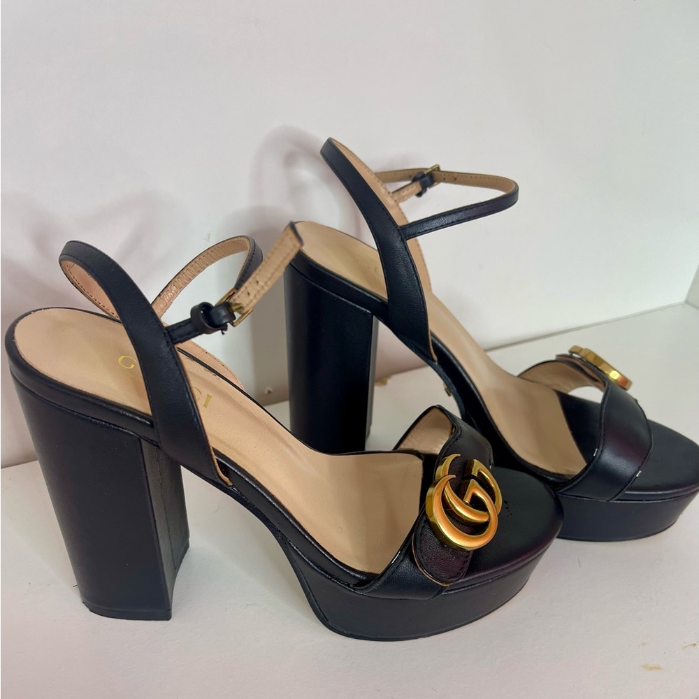 GUCCI MARMONT HEELS BLACK BLOCK HEELS